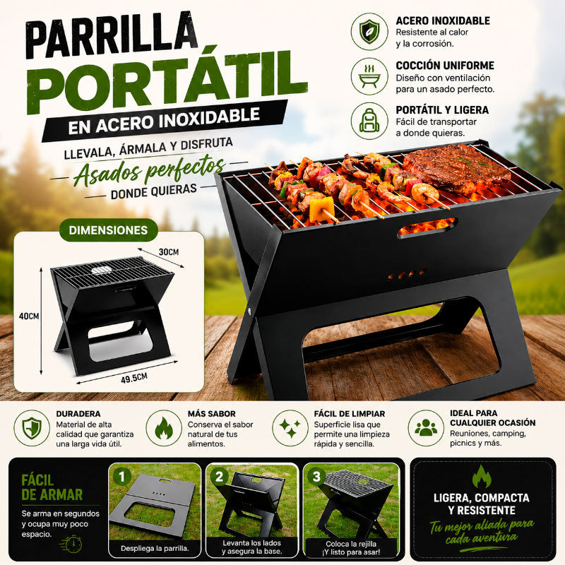 Parrilla Asadora en Acero Portatil